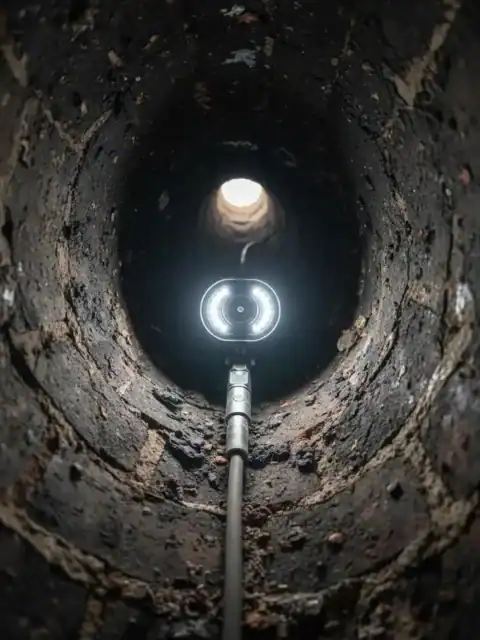 Inspecting a chimney with CCTV. Fluecheck provide CCTV chimney inspection services on the Wirral