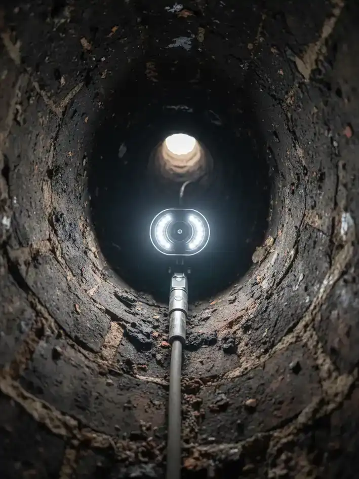 Inspecting a chimney with CCTV. Fluecheck provide CCTV chimney inspection services on the Wirral
