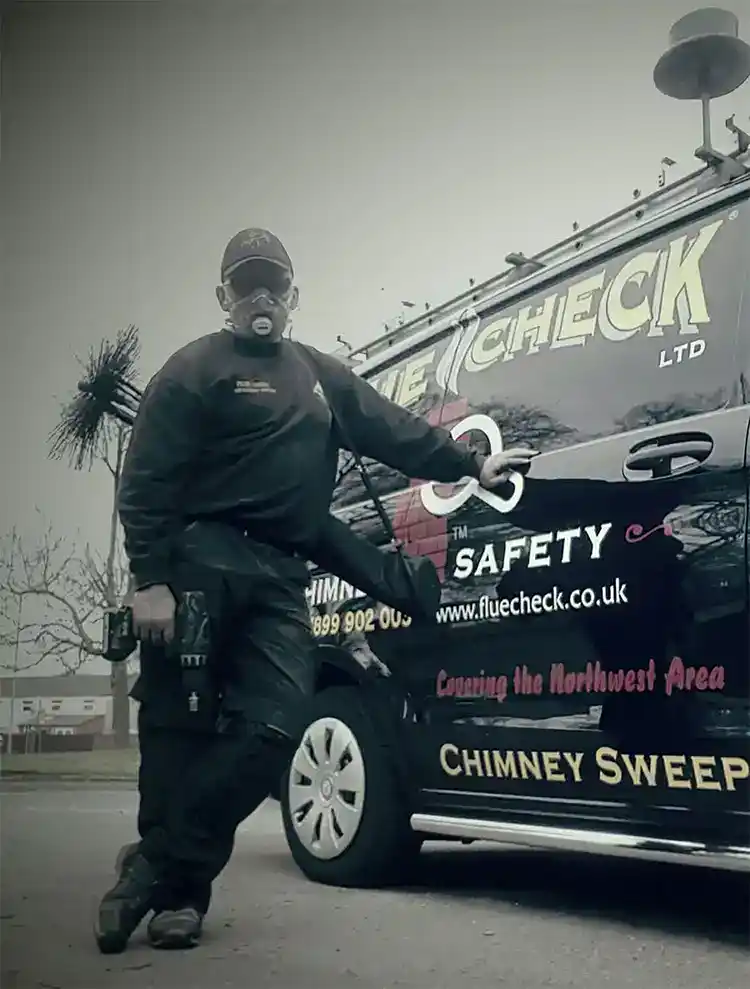 Tony preston all set to sweep a Wirral chimney